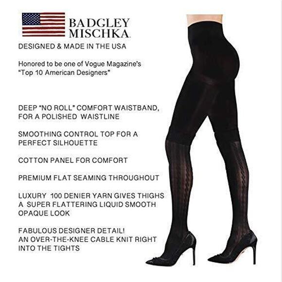Badgley Mischka Fabulous Fashion Tights with Control Top Black Medium 11116 - Picture 3 of 6